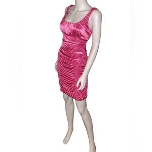 Fredericks Of Hollywood 2000’s Y2K Pink Ruched Mini Dress Size Small P2P 16”